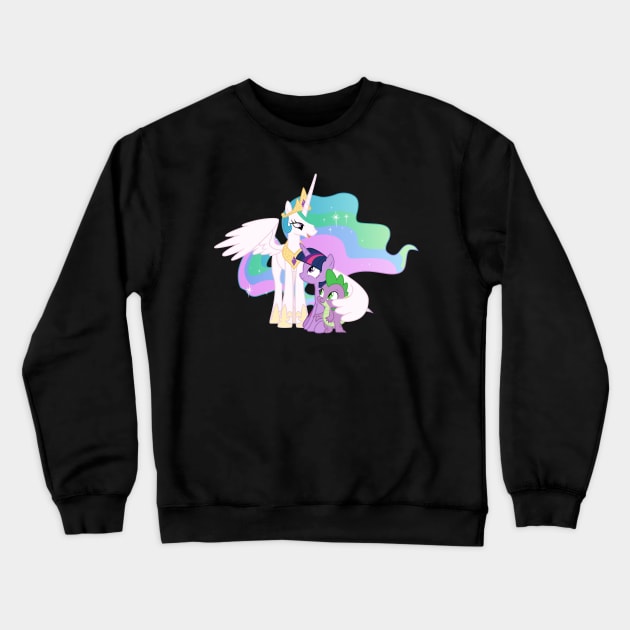 Princess Celestia comforting Twilight and Spike Crewneck Sweatshirt by CloudyGlow